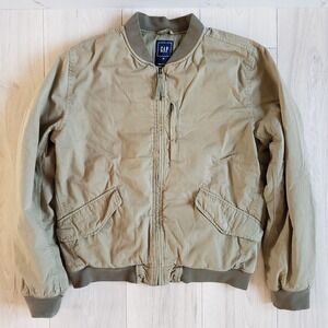 GAP Bomber Jacket Mens S Army Green Canvas Khaki Y2K 178110 Utility Military
